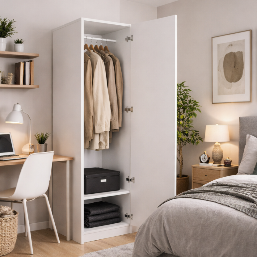 Armario Compacto de 1 Puerta con Barra y Estantes Blanco