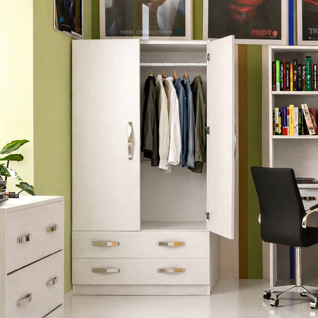 Armario de 2 Puertas con Cajones y Barra – 90 cm x 180 cm