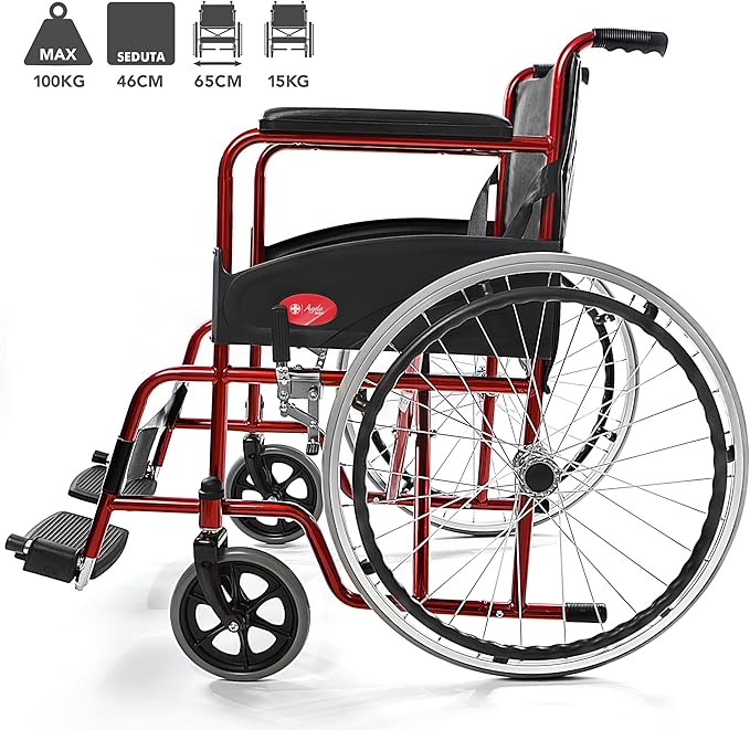 Silla de Ruedas Plegable AIESI AGILA BASIC – Ligera, Autopropulsable con Cinturón de Seguridad