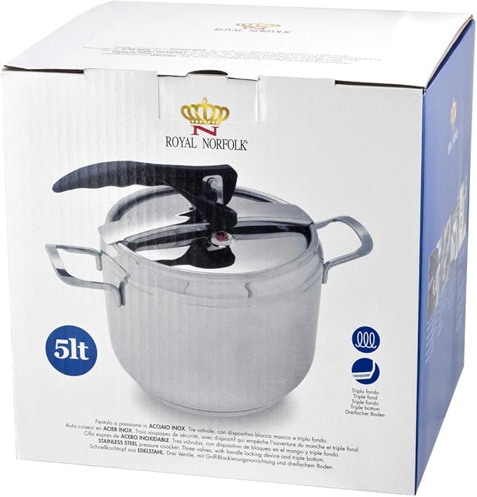 Olla a Presión Royal Norfolk 5 Litros Acero Inoxidable – Triple Fondo y Sistema de Seguridad